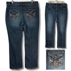 Nine West Women's 14 Bootcut Denim Jeans Embellished Annette Jean Bootcut Flare